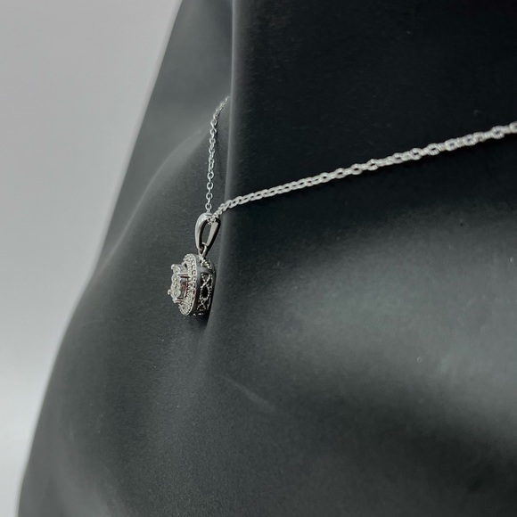 Round Natural Diamond Sterling Silver Necklace - Picture 4 of 7
